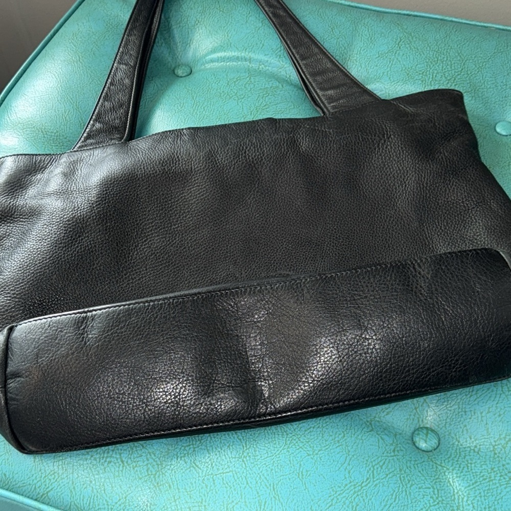 Black pebbled leather quality classic timeless tote bag work bag Libaire - Picture 9 of 11